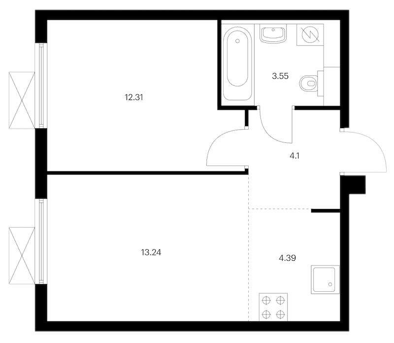 1-комнатная квартира 37.59 м², 14/24 эт., ЖК «Заречный парк»
